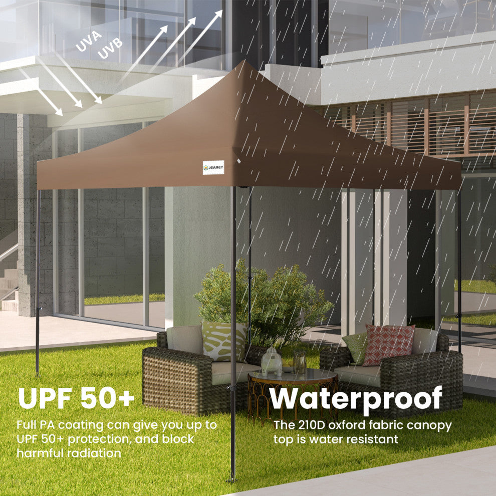 JEAREY Pop Up Canopy Tent, Outdoor Canopy, 4 Sand Bags, Brown, 12x12ft