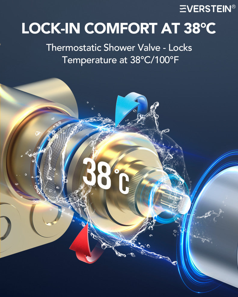 LED Dual Heads 12" Rain Shower System With Thermostatic 3-Way Faucet, Brushed Nickel