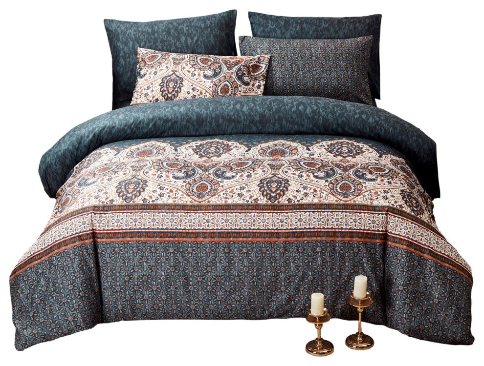 Tache Paisley Damask Lattice Floral Duvet Cover, Queen