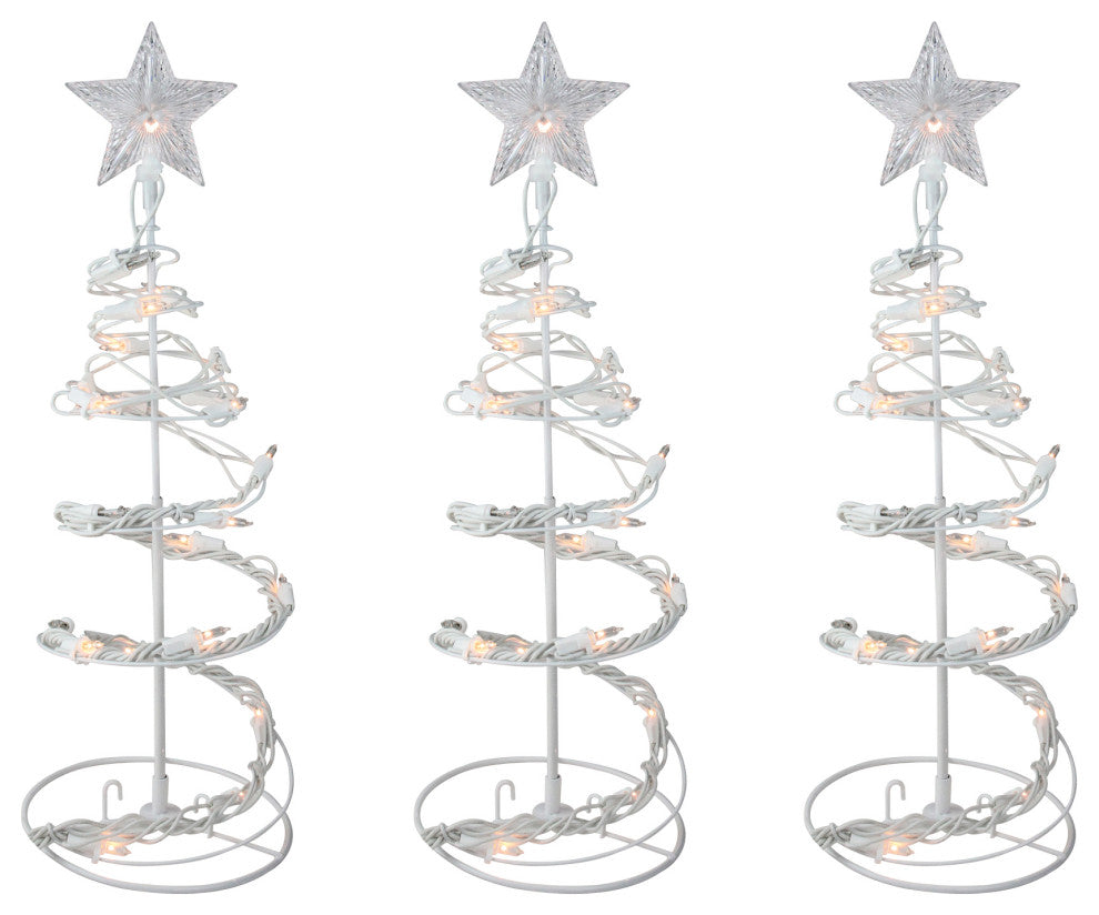 Set of 3 Clear Lighted Spiral Cone Walkway Christmas Trees Outdoor Decor 18"