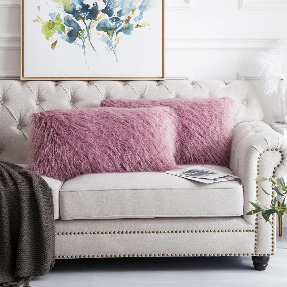 Mongolian Faux Fur Pillow Shell Set, Lilas, 14"x26"