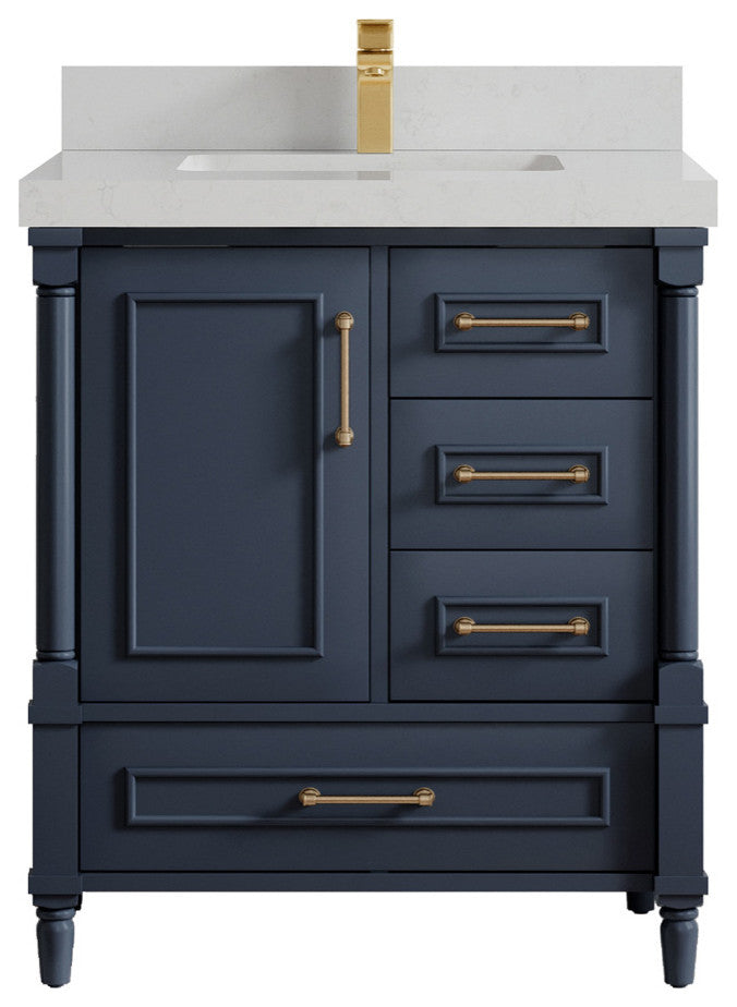 Aberdeen 30 Single Sink Bath Vanity in Hale Navy Blue  2" Carrara Quartz