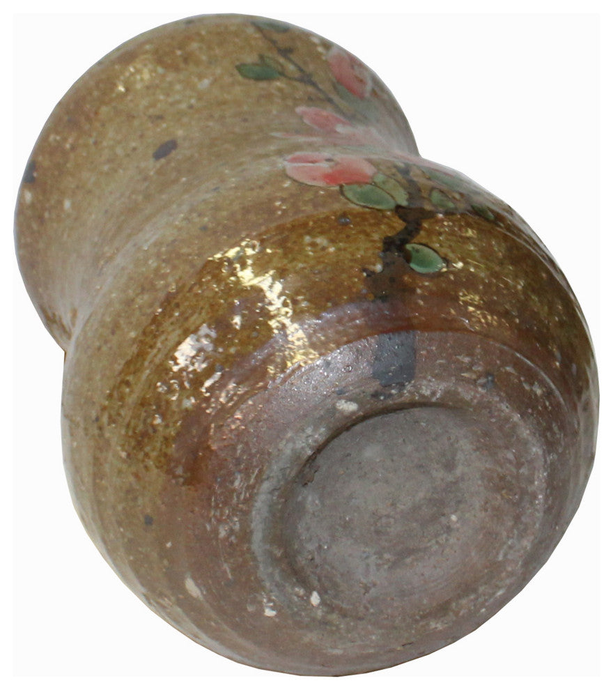 Handmade Ceramic Brown Tan Gray Flower Graphic Jar Vase Hws2464