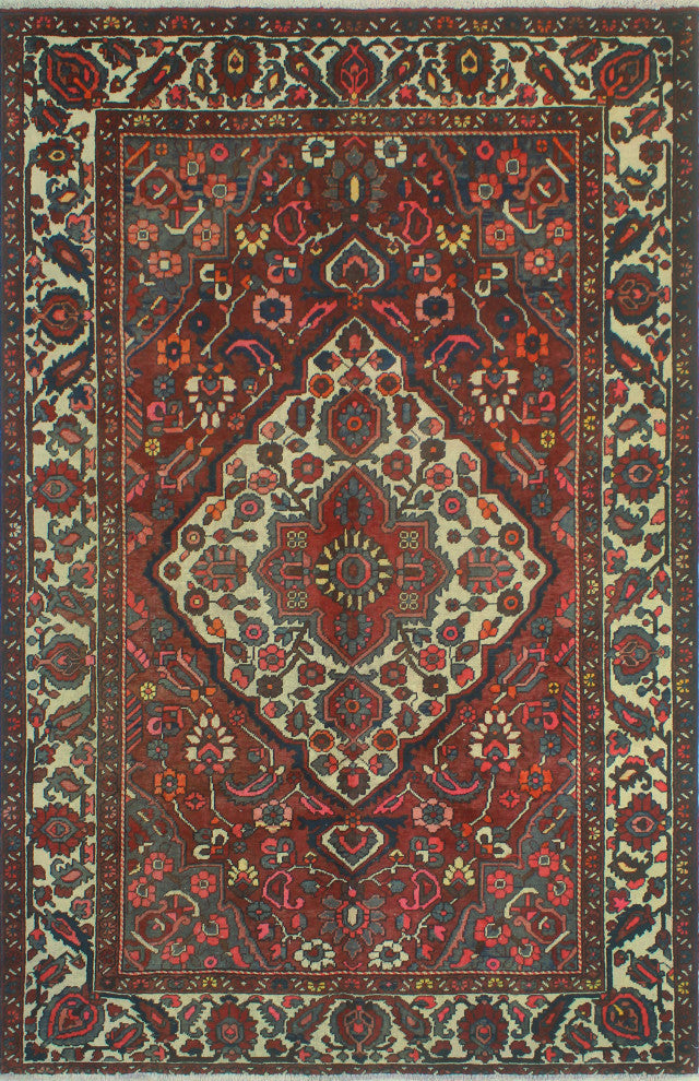Fine Vintage Distressed Batula Burgundy/Ivory Rug, 6'9x10'4