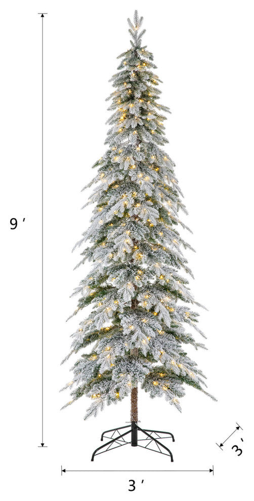 9' Pre-Lit Flocked Pencil Spruce Artificial Christmas Tree with 470 White Light