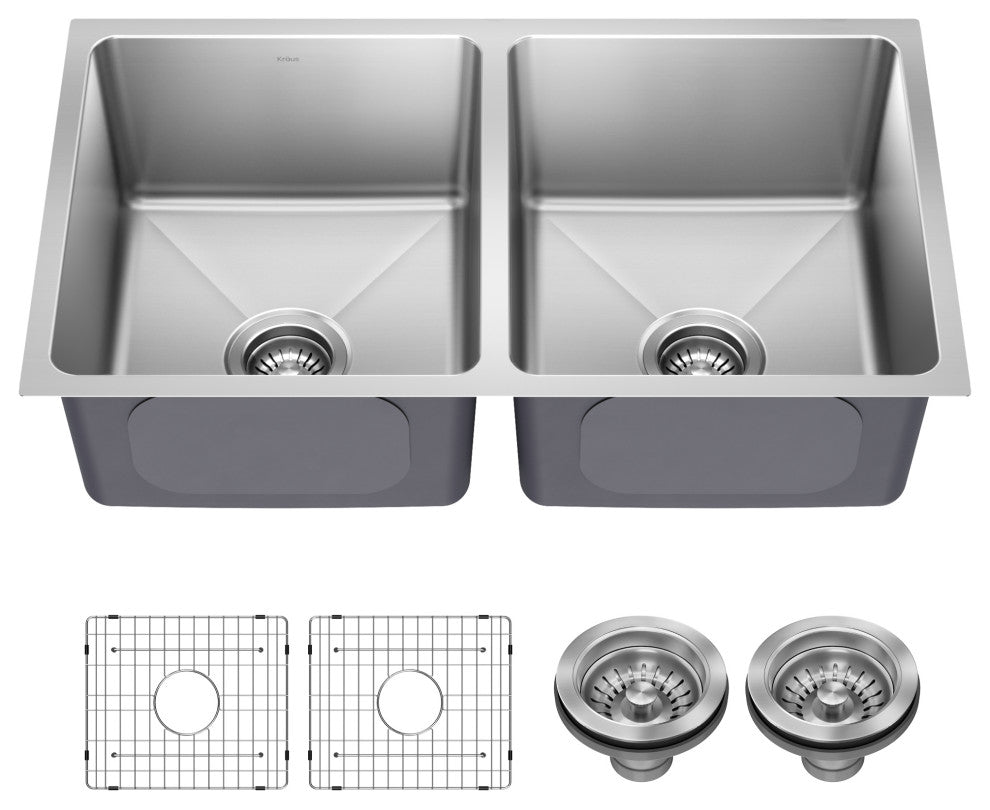 KRAUS Fairlane 33" Undermount 2-Bowl 18 Gauge Stainless Steel Kitchen Sink