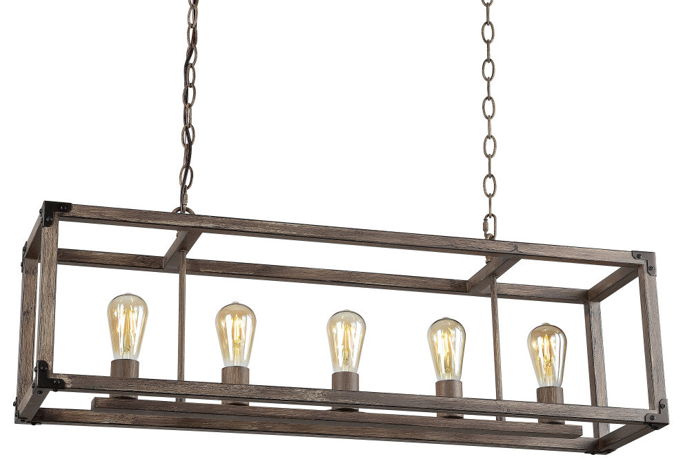 Magnolia 36" 5-Light Linear Adjustable Iron Rustic LED Pendant, Brown
