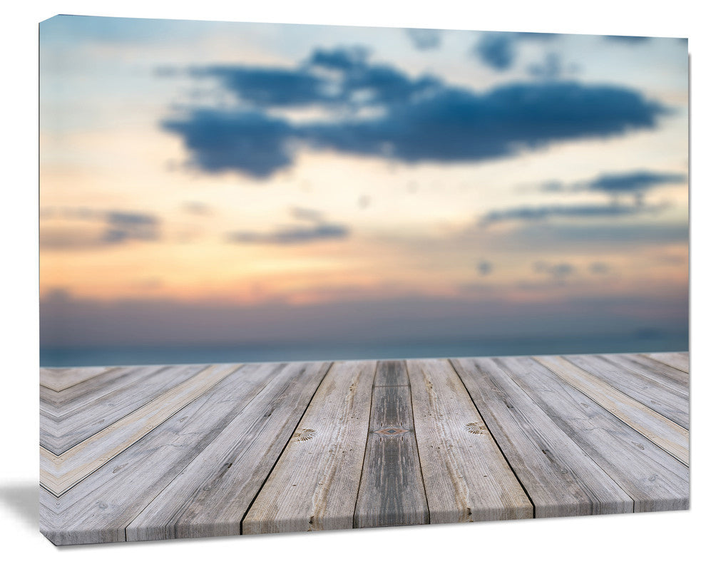 Wooden Board at Sunset Seashore, Modern Canvas Art Print, 40"x30"