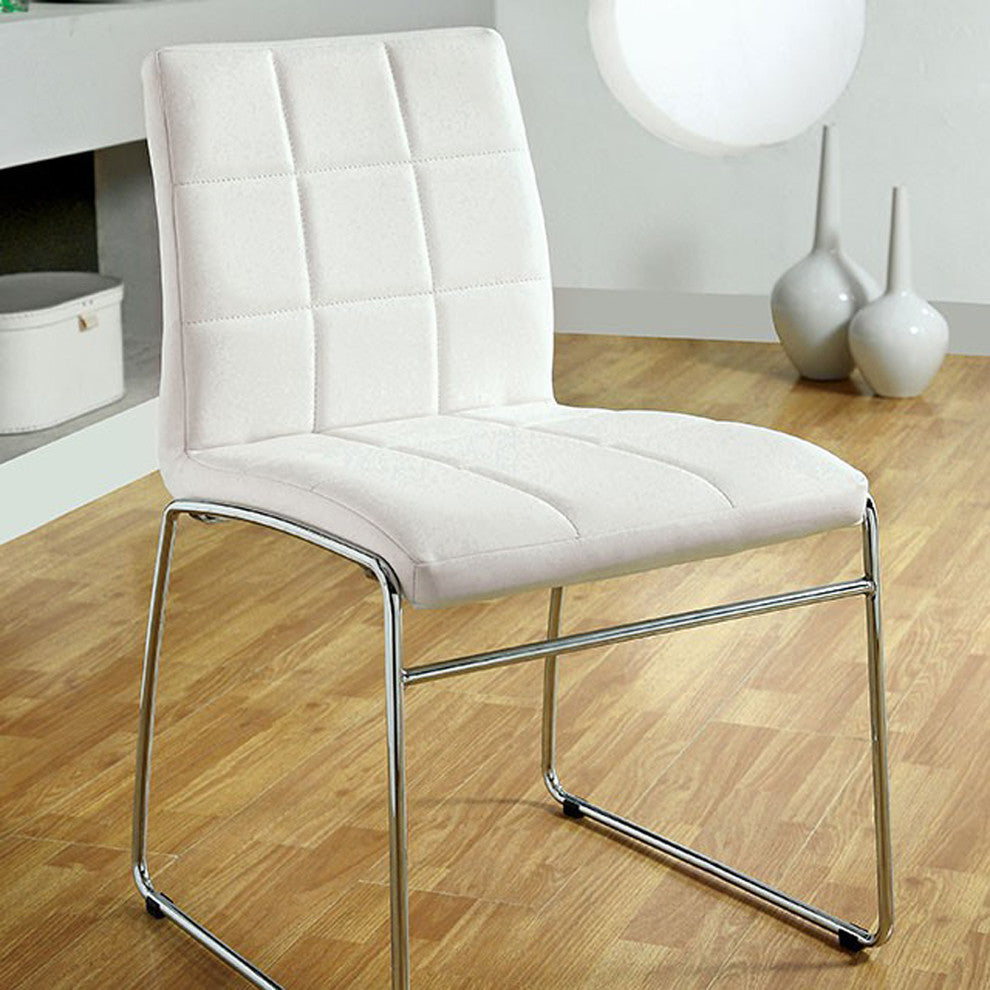 Oahu Contemporary Side Chair With Steel Tube, White Finish, Set Of 2