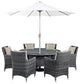 Modway Summon 8 Piece Outdoor Patio Sunbrella Dining Set, Antique Canvas Beige