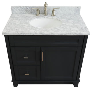37" Single Sink Vanity, Dark Gray Finish With White Carrara Marble