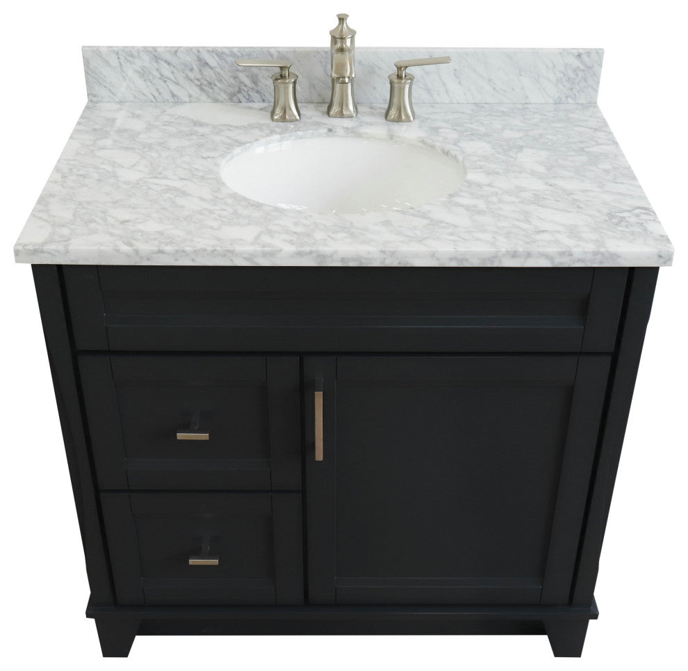 37" Single Sink Vanity, Dark Gray Finish With White Carrara Marble