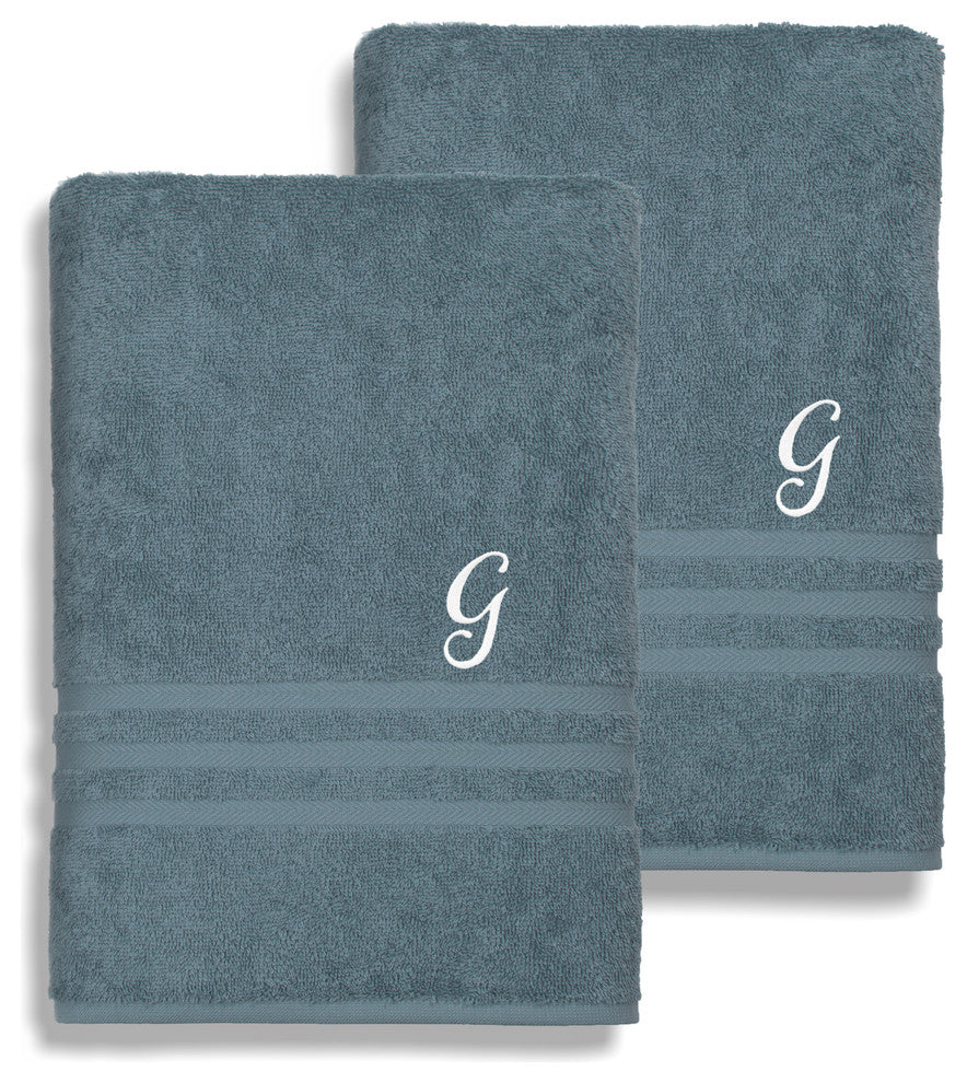 Denzi Bath Sheets With Monogrammed Letter, Set of 2, G