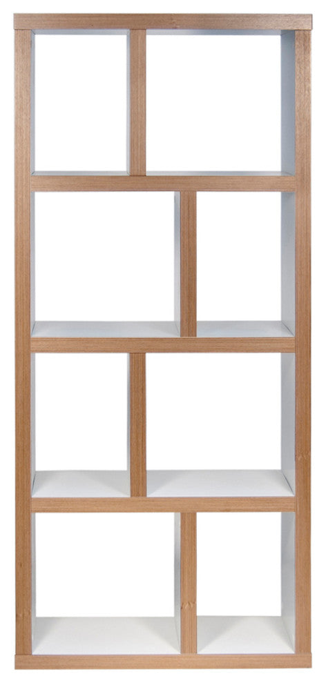 Modern Open Shelving narrow Bookcase, White/Layeredge