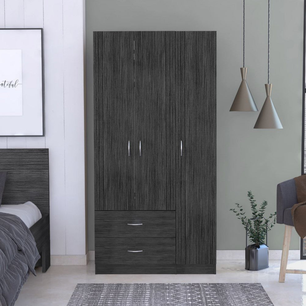 Bosko 3 Doors Armoire, Smokey Oak / White
