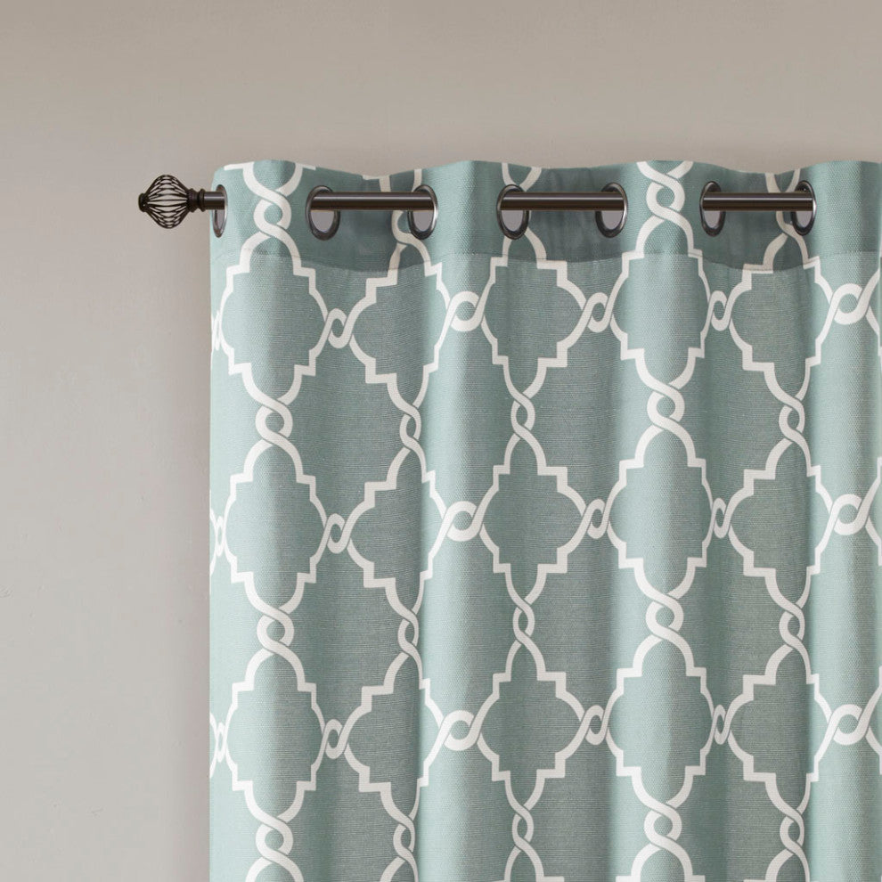 Madison Park Saratoga Fretwork Print Grommet Top Window Curtain Panel, Seafoam