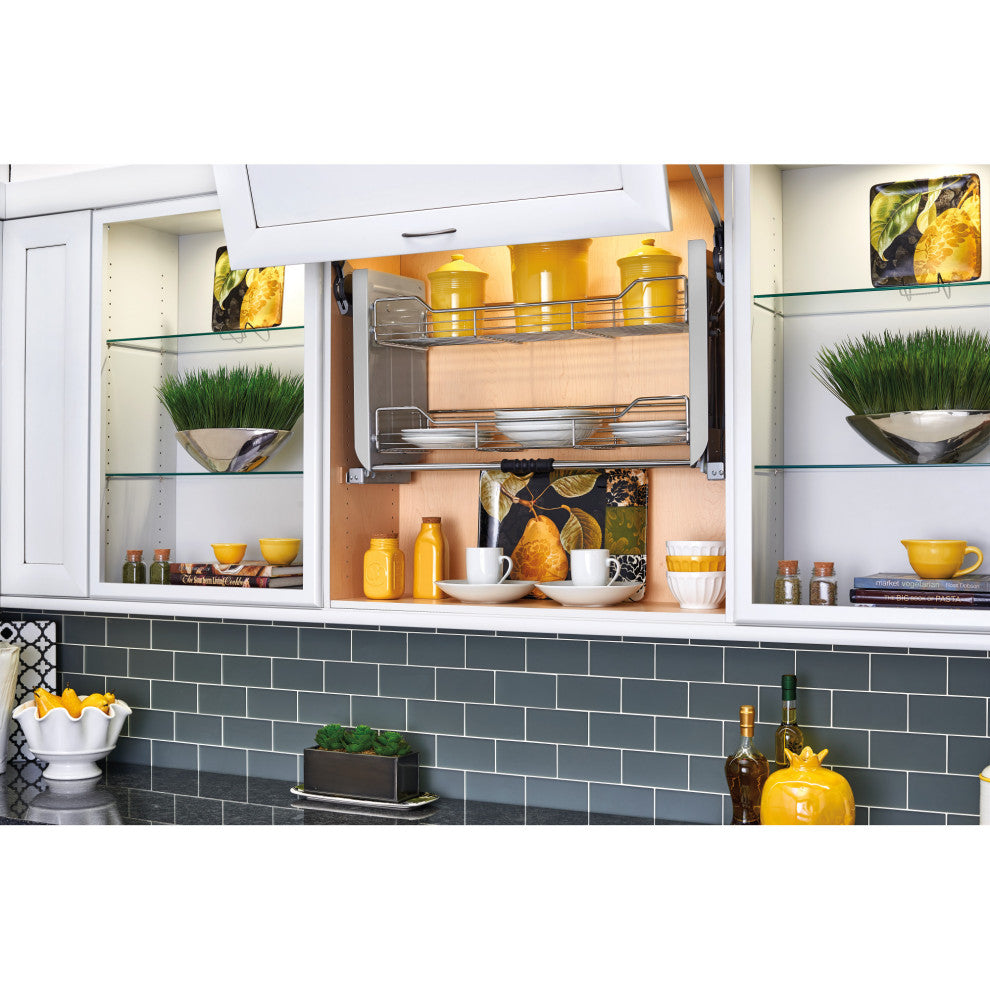 Pull Down Organizer for Wall Cabinets, Chrome, 34"W