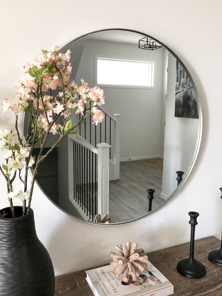 Cheyenne Framed Round Mirror, Nickel