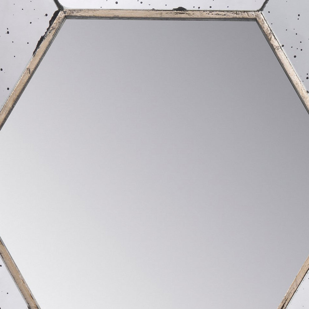 Benzara BM286130 21" Wall Accent Mirror, Raised Tray Edges, Hexagonal Mirror