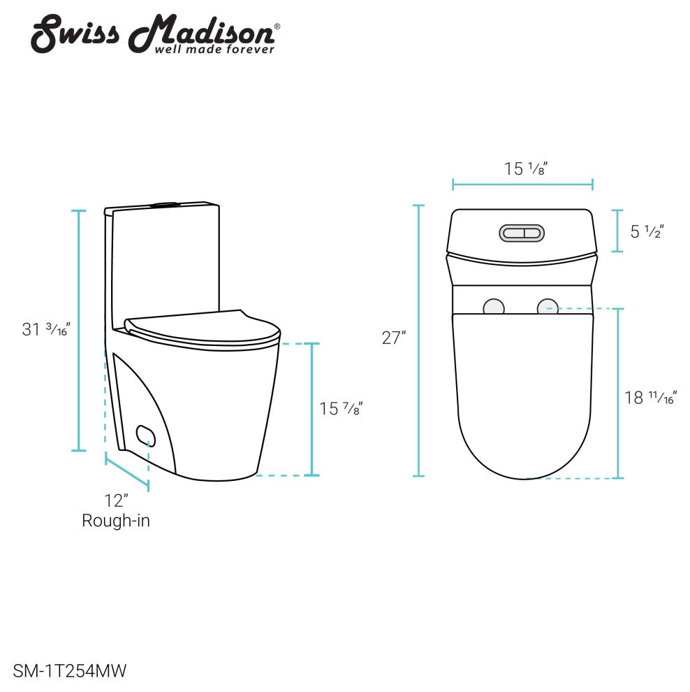 St. Tropez Elongated Toilet, Dual Vortex Flush, Matte White