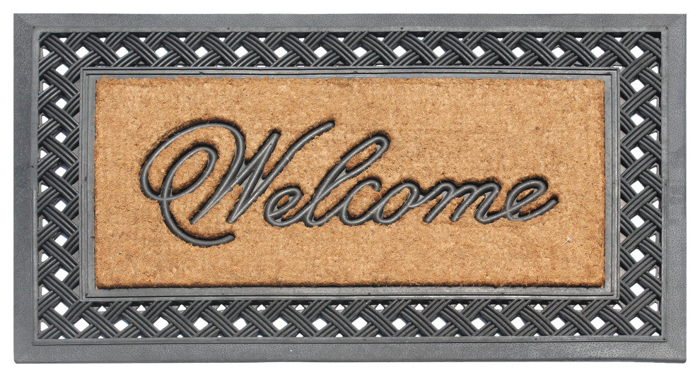 A1HC Welcome Check Border Rubber and Coir Outdoor Doormat, 23