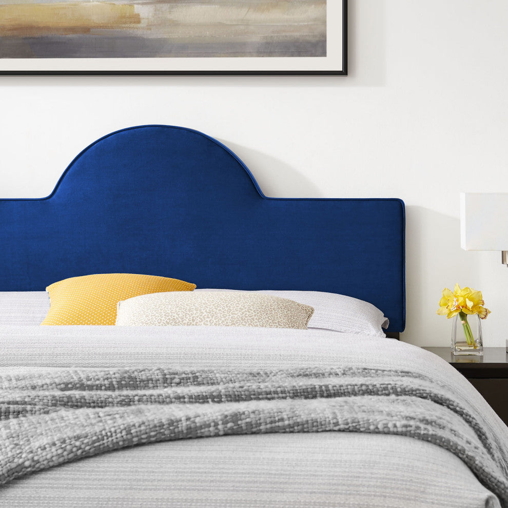 Platform Bed Frame, King Size, Blue Navy, Velvet, Modern, Bedroom Guest Suite
