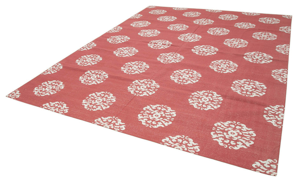 Rug N Carpet - Handmade Wool 9' 1'' x 11' 10'' Modern Design Dhurrie Kilim Rug