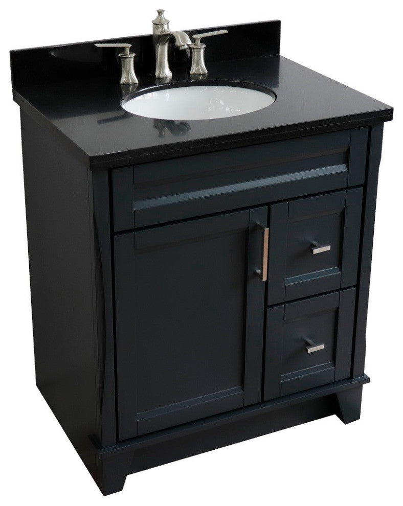 31" Single Sink Vanity, Dark Gray Finish With Black Galaxy Granite