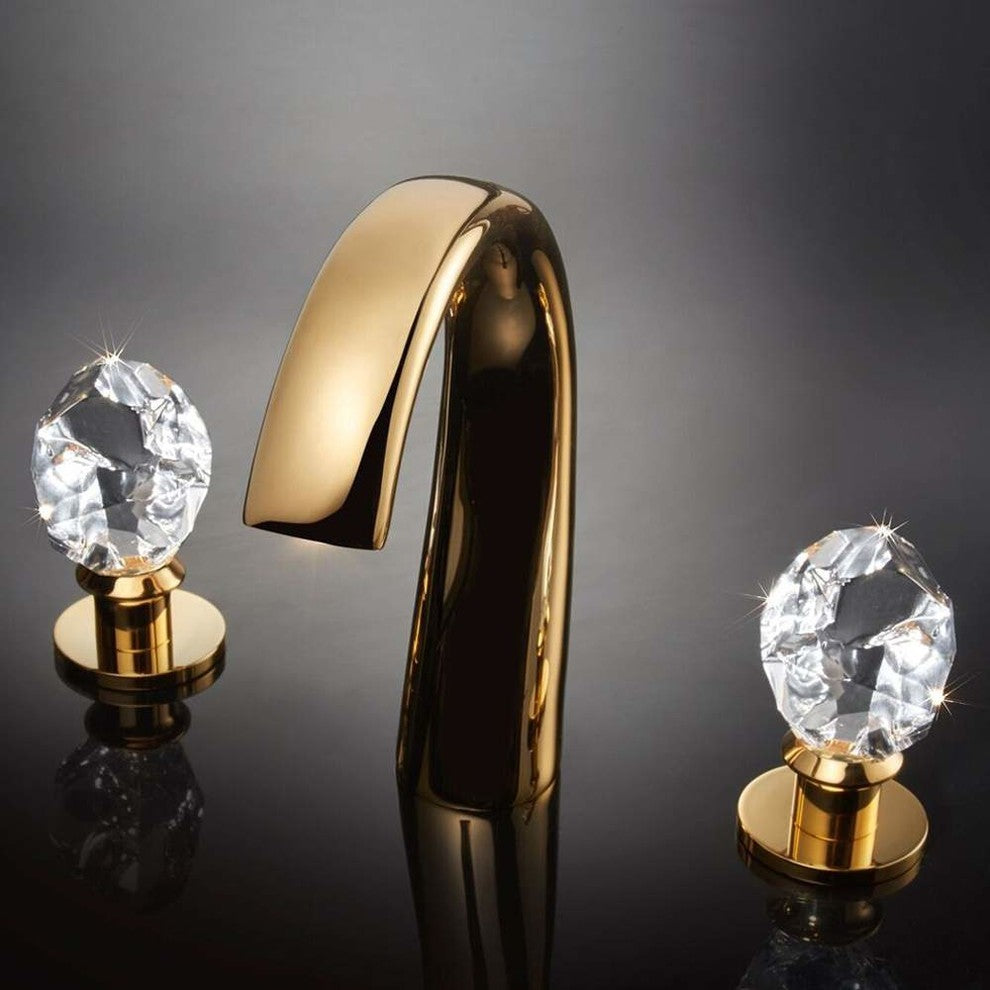ICE Luxury Crystal 3-hole Bathroom Faucet, Polished Gold, Without pop-up drain
