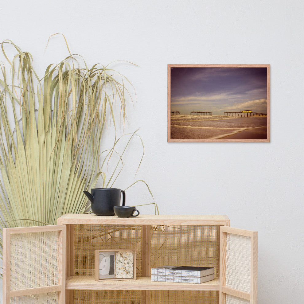 Aged View of Frisco Pier Coastal Framed Photo Paper Print, Red Oak, 18" X 24"