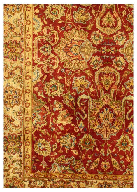 Red Color Fine Hand Knotted Agra Rug 5'11''x6'11''