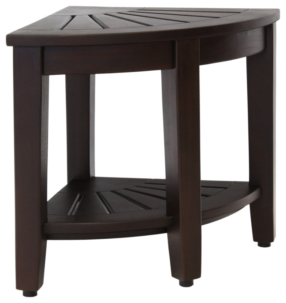 15.5" Kai™ Mocha-Shield Corner Teak Shower Bench with Shelf