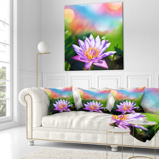 Purple Lotus On Abstract Background Flower Throw Pillow, 18"x18"