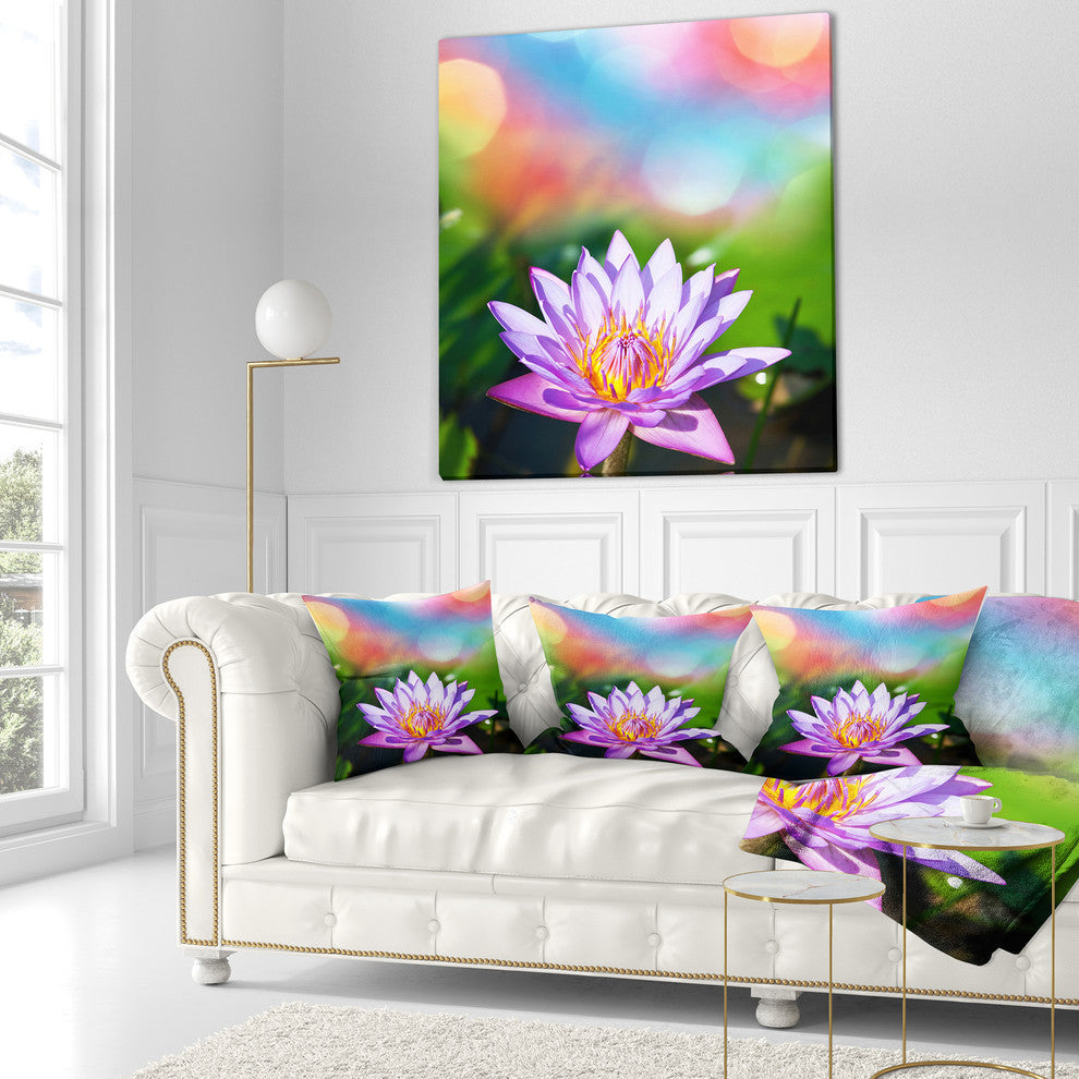 Purple Lotus On Abstract Background Flower Throw Pillow, 18"x18"