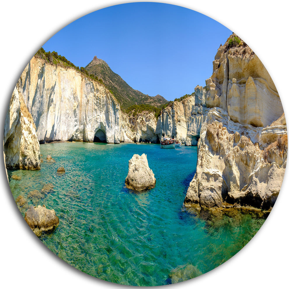 Turquoise Water Beach Panorama, Seashore Round Metal Wall Art, 23"