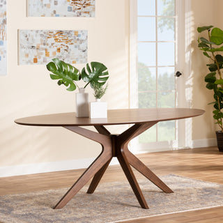 Monte Mid-Century Brown Finished Wood 71-Inch Oval Dining Table