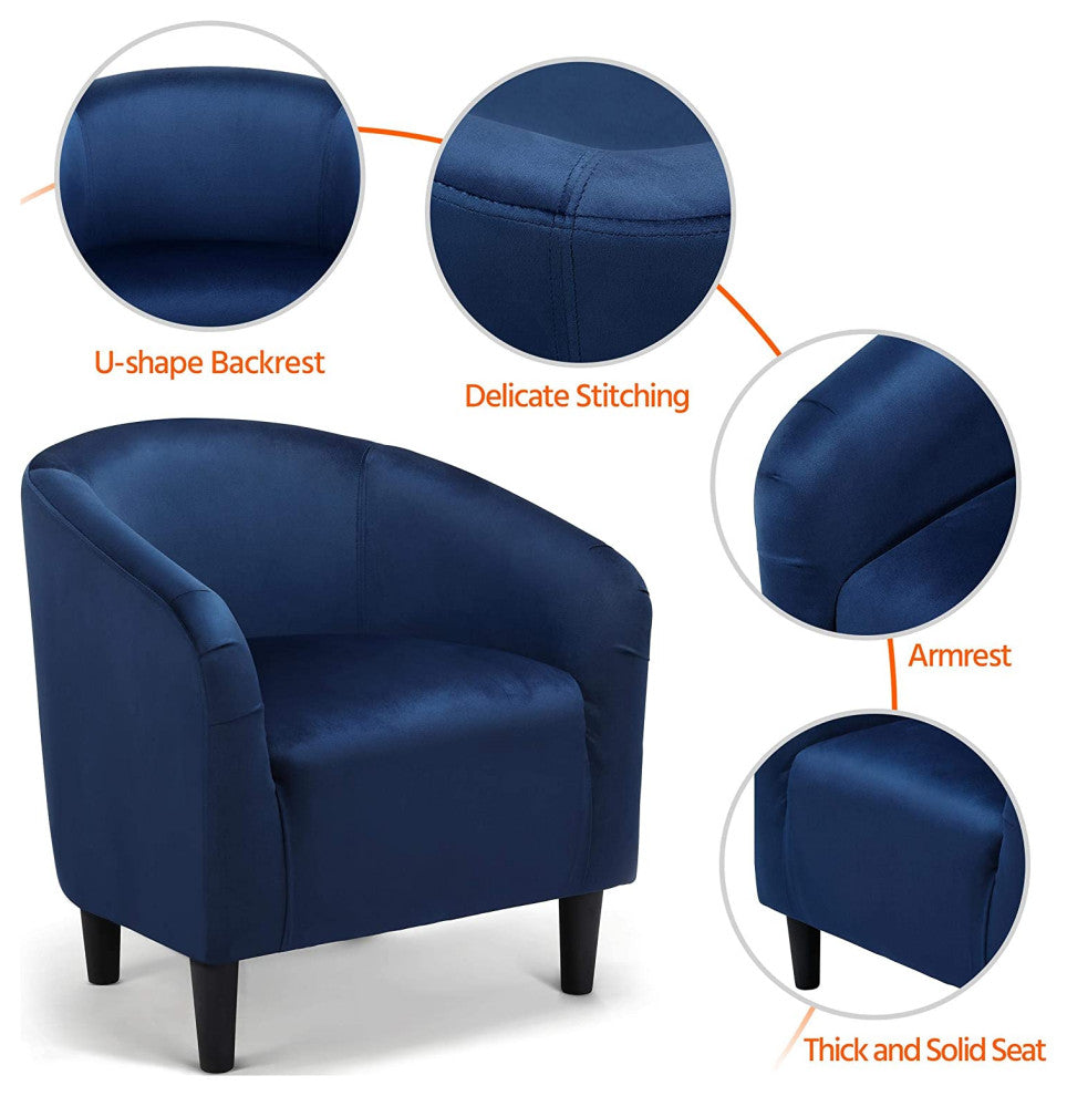 Modern Velvet Club Chair Accent Arm Chair Comfy Single Sofa