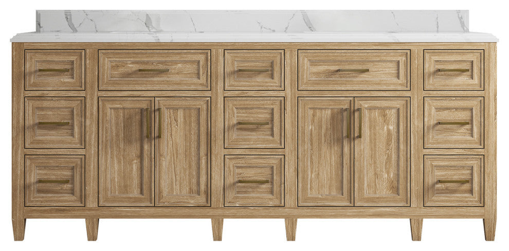 Santa Monica 84 Double Sink Bath Vanity in Whitewashed Teak 1.5" Calacatta Laza