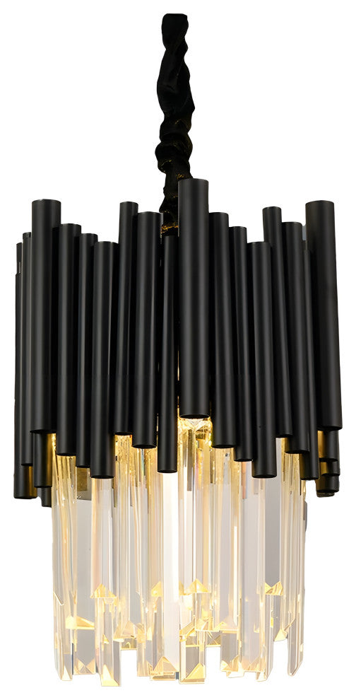 Munsingen | Modern Black Crystal Lighting for Kitchen Island, Cylindrical Crystals, 2 Pcs