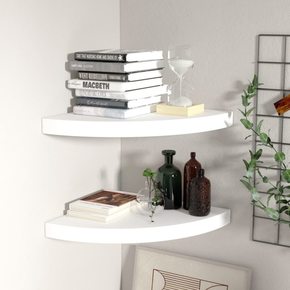 vidaXL Wall Corner Shelves Floating Corner Shelf Display Shelf 2 Pcs White MDF
