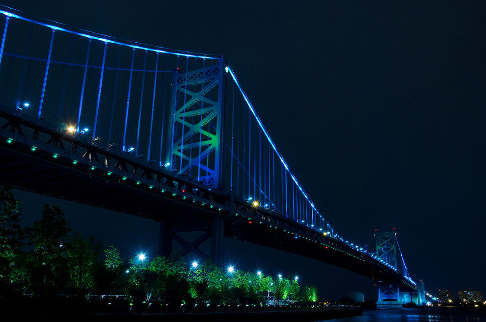Ben Franklin Bridge Night Urban Landscape Photo Unframed Wall Art Print, 24" X 36"