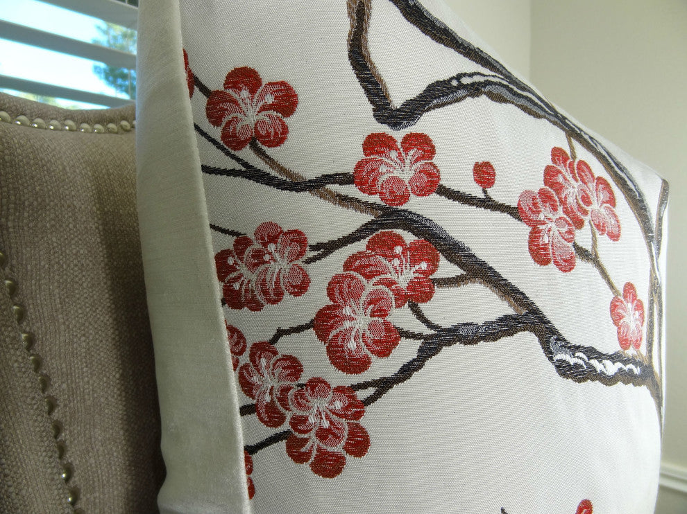 Plutus Japanese Blossom Handmade Throw Pillow, Double Sided 26"x26"