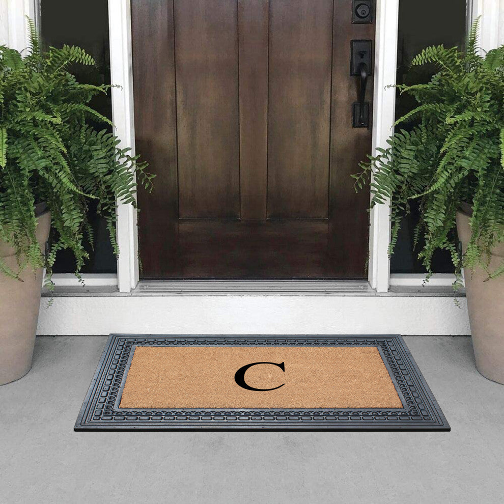 Rubber And Coir, Black/Beige  24"x39" Heavy Duty Outdoor Monogrammed Doormat, C
