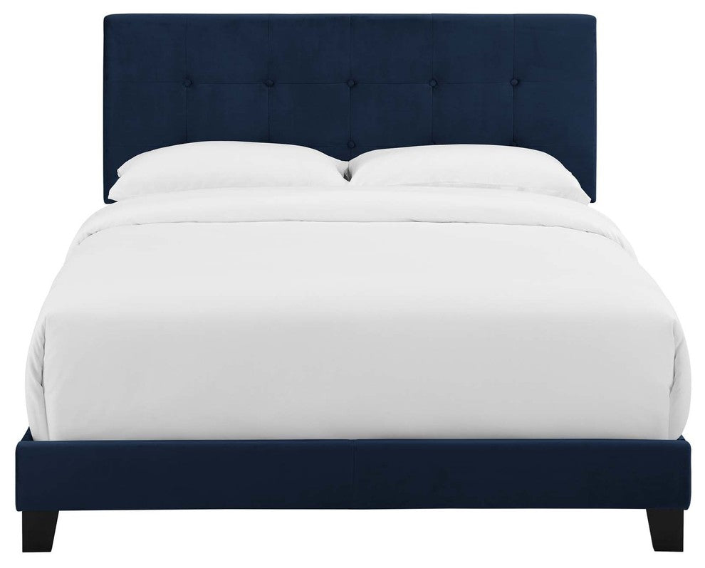 Amira Full Upholstered Velvet Bed, Midnight Blue