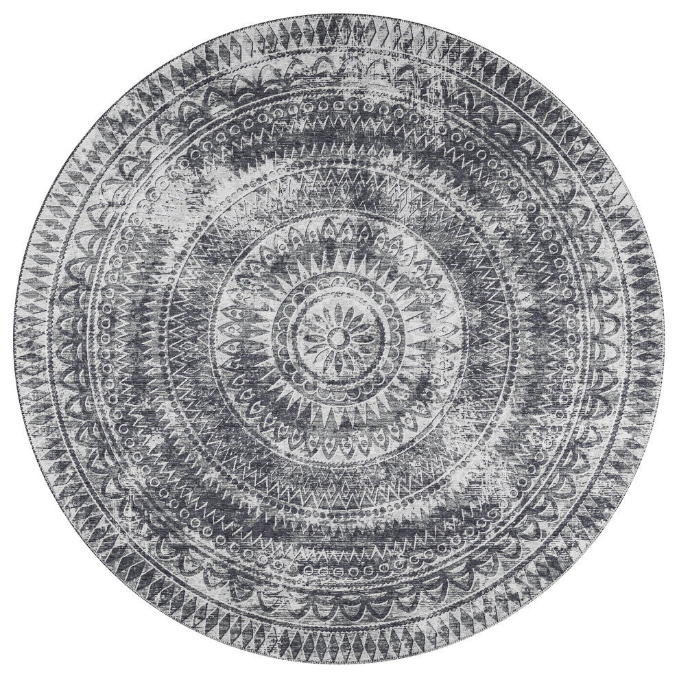 Indoor/Outdoor Sedona SN7 Pewter Machine Washable 10' x 10' Round Rug