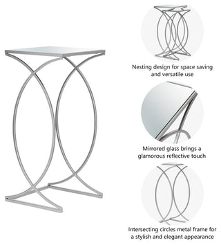 Metal With Glass Accent Table, Set of 2, Silver