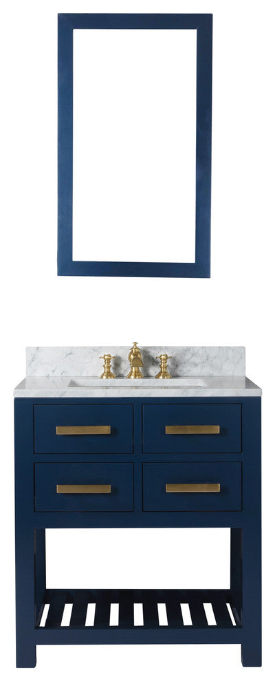 Madalyn 30" Monarch Blue Bathroom Vanity With Satin Brass Faucet