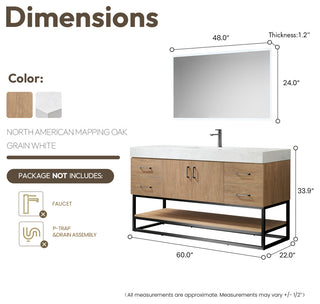Alistair Vanity, North American Oak, Matte Black Hardware, 60" Single Sink, With Mirror