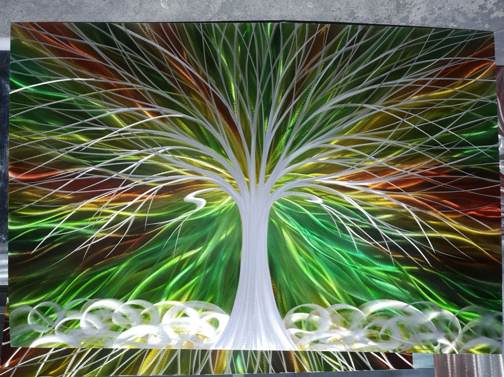 Tree of Life Metal Wall Art, Abstract Silver Sculpture