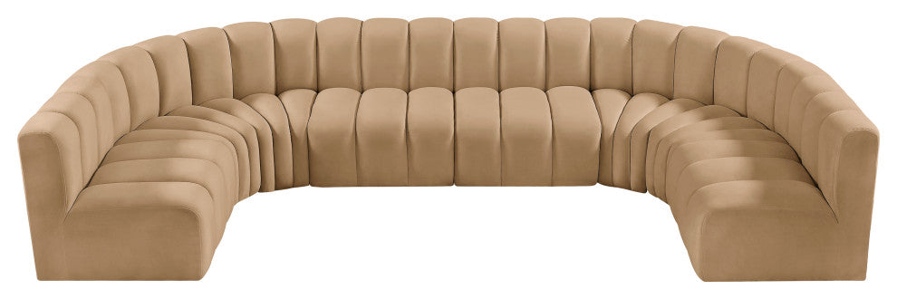 Arc Velvet Upholstered 8-Pc. U-Shaped Modular Sectional, Camel